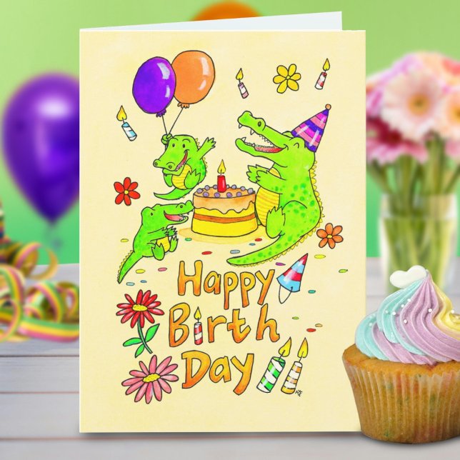 Festiva Cute Crocodile Tarjeta de bienvenida de cumpleaños (Subido por el creador)