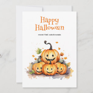 Festiva Cute divertida acuarela calabazas niños tarjeta Ha
