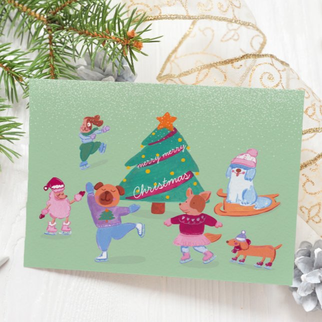 Festiva Cute Dogs Ice Patinaje sobre hielo Tarjeta de vaca (Subido por el creador)