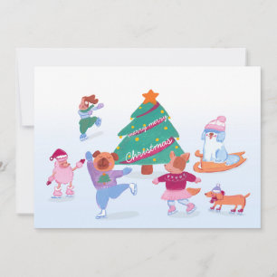 Festiva Cute Dogs Patinaje sobre hielo Tarjeta de vacacion