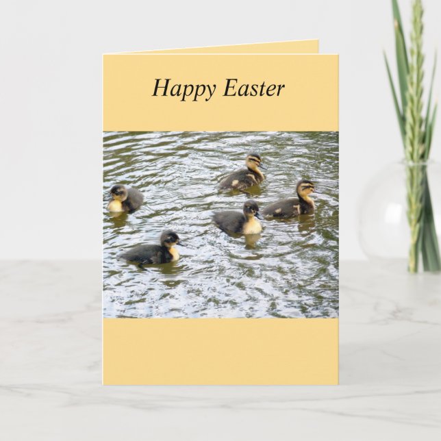 Festiva Cute Ducklings Natación Tarjeta De Pascua (Anverso)