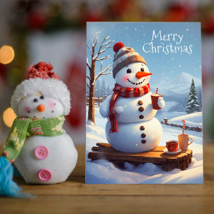 Festiva Cute Frosty Snowman tarjeta de vacaciones de choco