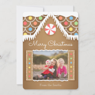 Festiva Cute Gingerbread House Tarjeta de Fotografía de Na