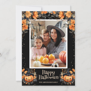 Festiva Cute Jack-O'-Lanterns Foto Tarjeta feliz de Hallow