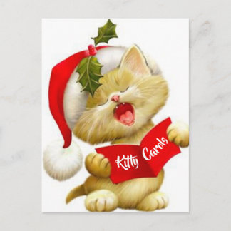Festiva Cute Kitten canta Navidades carolero postal