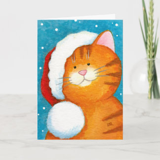 Festiva Cute Naranja festivo Tabby Tarjeta de Navidades ga