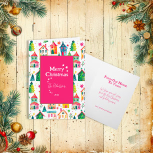Festiva Cute Navidades Casas Doble Tarjeta de Vacaciones