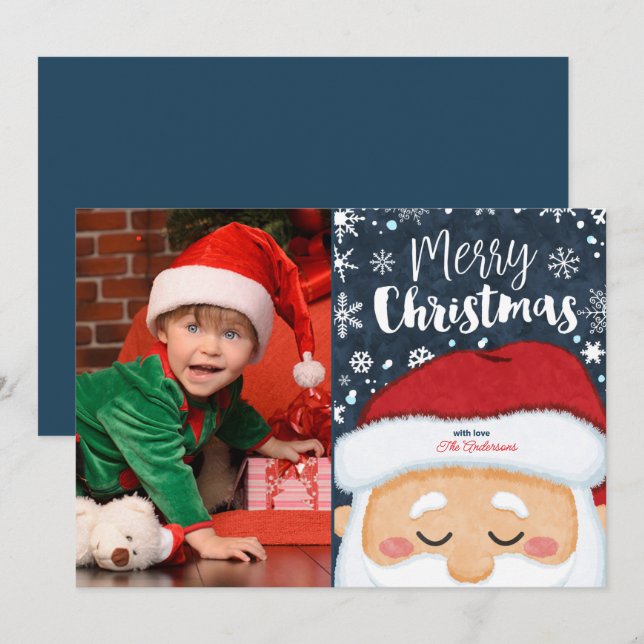 Festiva Cute Navidades de Santa Claus Foto Tarjeta de Salu (Anverso / Reverso)