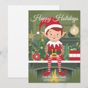 Festiva Cute Navidades Elf En Tarjeta De Vacaciones Shelte