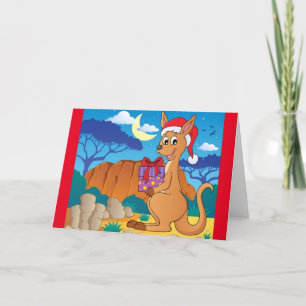 Festiva Cute Navidades Kangaroo Tarjeta de vacaciones pleg