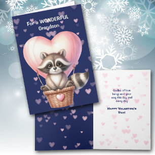 Festiva Cute Raccoon Heart Balloon Niños Tarjeta de San Va