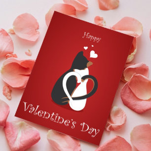 Festiva Cute Red Heart Cat Feliz Tarjeta de San Valentín