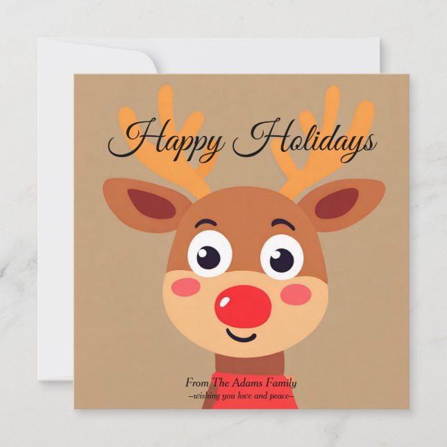Festiva Cute Rudolph, la tarjeta de vacaciones de renos de (Anverso)