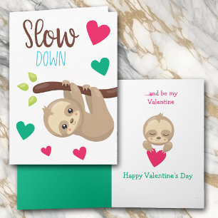 Festiva Cute Sleepy Sloth Niños Tarjeta de San Valentín