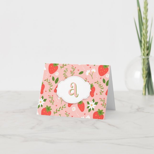 Festiva Cute Strawberry Pattern Tarjeta de vacaciones pleg (Anverso)