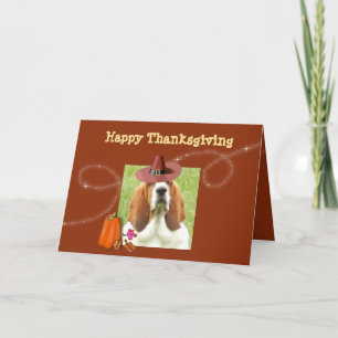 Festiva Cute tarjeta de Acción de Gracias con Basset, Cala