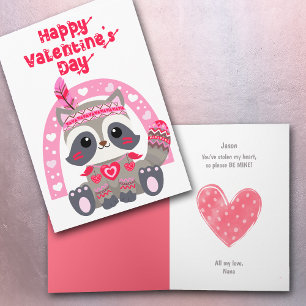 Festiva Cute Tribal Raccoon Niños Tarjeta de San Valentín