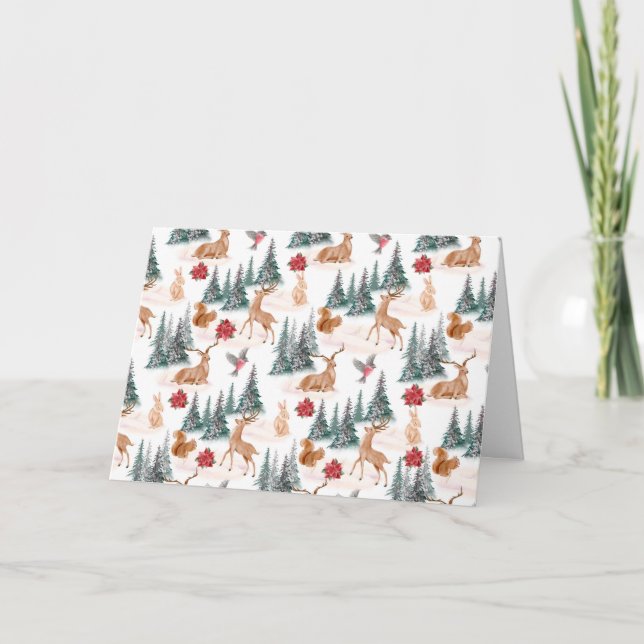 Festiva Cute Woodland Animals Blank Navidades Tarjeta (Anverso)