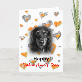 Festiva Dachshund Dog feliz tarjeta de corazones de San Va