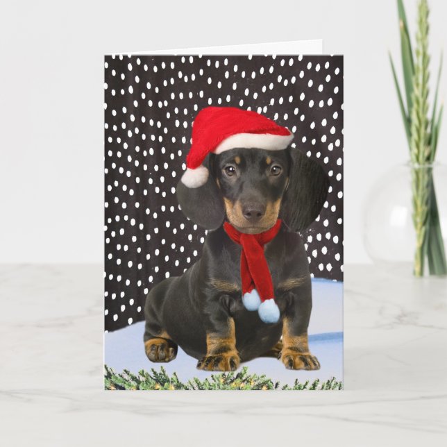 Festiva Dachshund Una Tarjeta De Navidades Del Día De La N (Anverso)