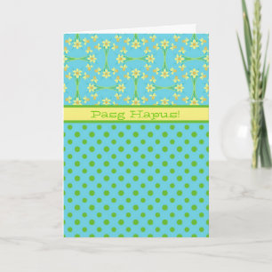 Festiva Daffodils, puntos Polka, tarjeta de Pascua, saludo
