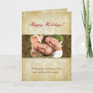 Festiva Damask Happy Holidays Gold Frame Tu tarjeta de fot