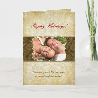 Festiva Damask Happy Holidays Gold Frame Tu tarjeta de fot