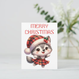 Festiva Dancing Husky Pup - Tarjeta de Navidades