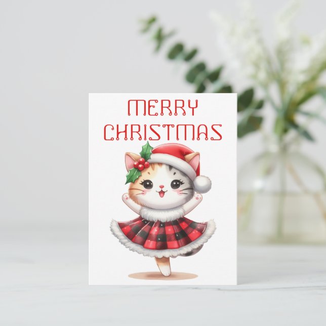 Festiva Dancing Kitty - Tarjeta de Navidades (Anverso de pie)