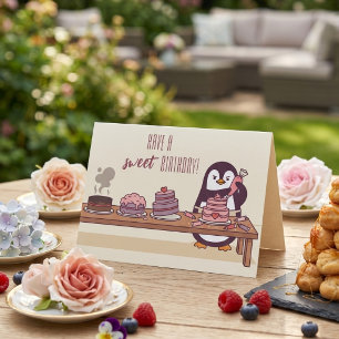 Festiva Decorador de Pasteles de Pingüino Tarjeta de Cum