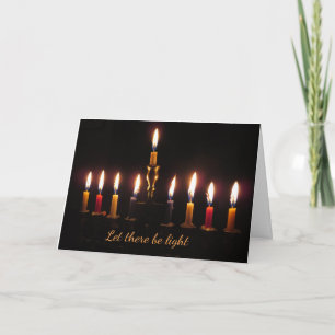 Festiva Dejado haya tarjeta ligera de Jánuca del menorah