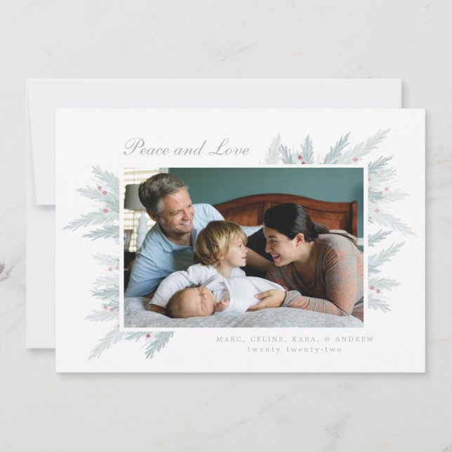 Festiva delicada tarjeta de vacaciones de pino de invierno (Anverso)