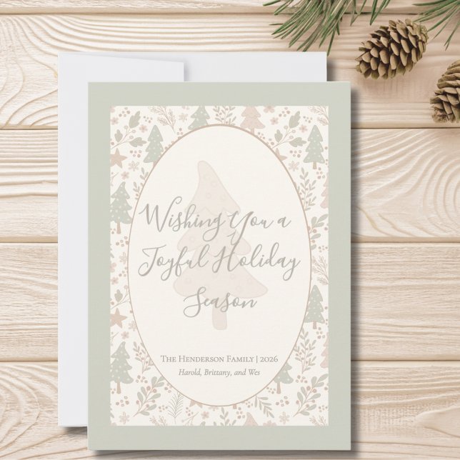 Festiva Deseos de Invierno Cálido – Tarjeta Plana de Vacac (Sage Green Flat Personalized Holiday Greeting Card)