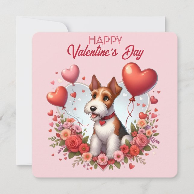 Festiva Día de San Valentín - Fox Terrier 2 - Tarjeta (Anverso)