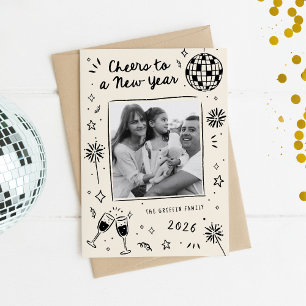 Festiva Dibujos a mano raros Tarjeta de Año Nuevo Foto Neg