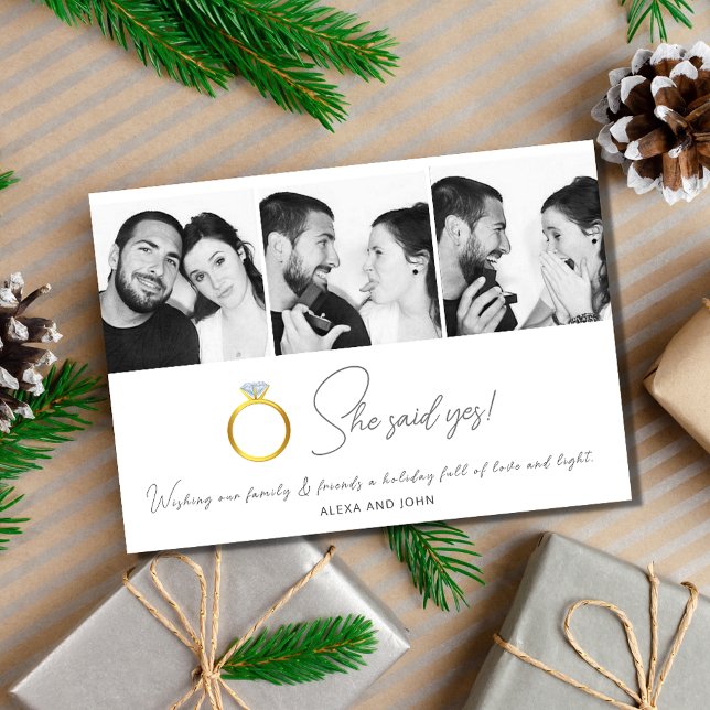 Festiva Dijo Que Sí, Tarjeta De Navidades De Compromiso (She Said Yes Engagement Christmas Card)