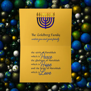 Festiva Diseño dentro de la tarjeta Hanukkah Scrolly Gold