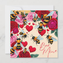 Diseño floral romántico "Bee Mine" Tarjeta plana d