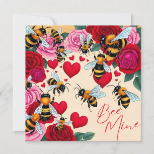 Festiva Diseño Floral Romántico "Bee Mine" Tarjeta Plana d