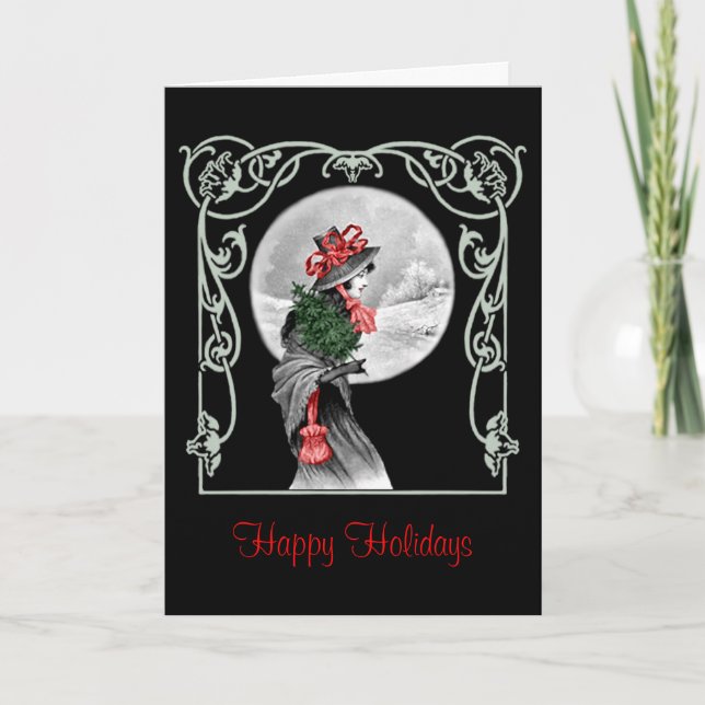 Festiva Doncella de Yule - Tarjeta (Personalizar) (Anverso)