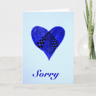 Festiva Doodle de corazón azul tinta tarjeta "Lo siento"