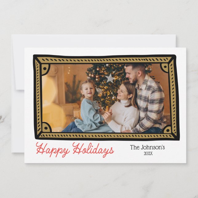 Festiva Doodle Fotograma fotográfico tarjeta de vacaciones (Anverso)