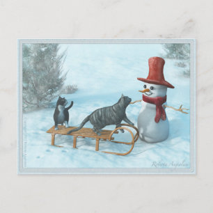 Festiva Dos gatos y una postal para Snowman
