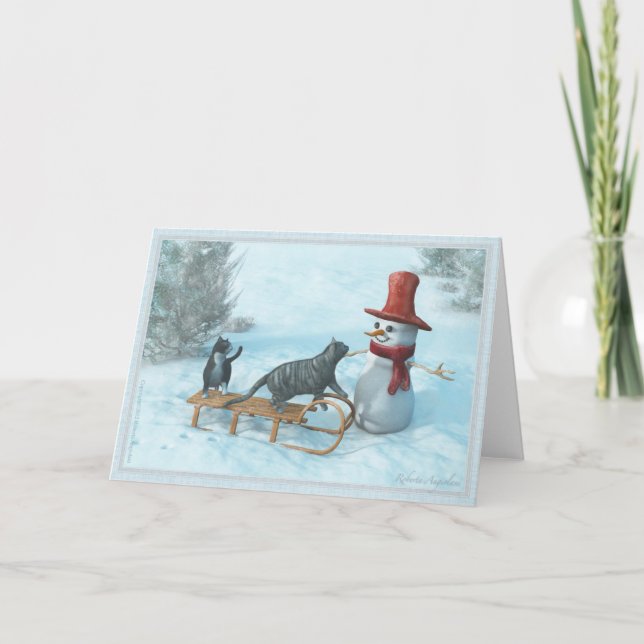 Festiva Dos gatos y una tarjeta de felicitación para hombr (Anverso)