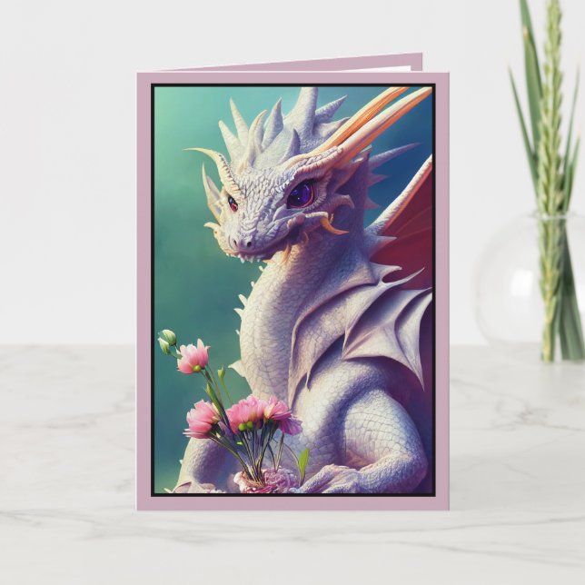 Festiva Dragón blanco con tarjeta de San Valentín de flore (Anverso)