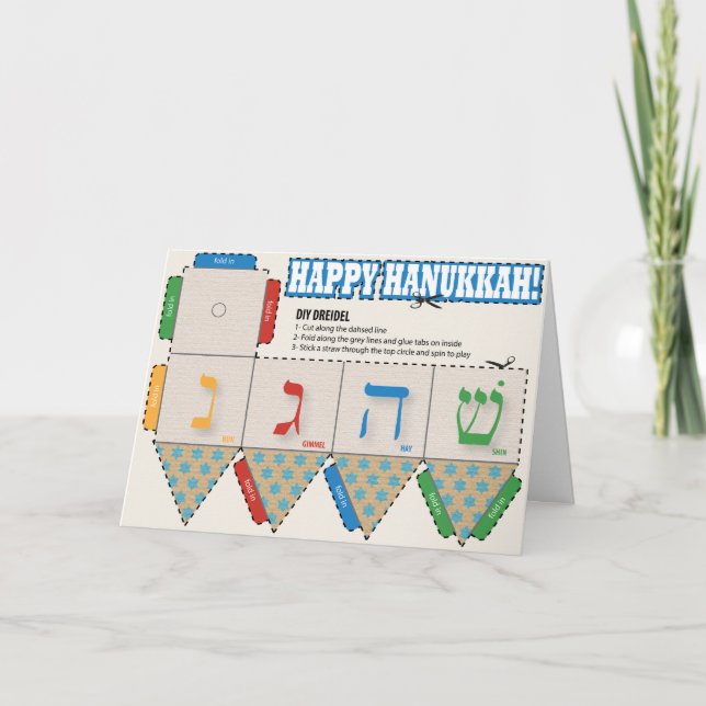 Festiva Dreidel Feliz Hanukkah Tarjeta de felicitación (Anverso)
