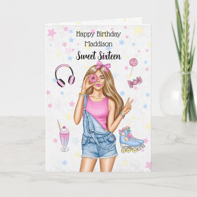 Festiva Dulce Dieciséis Chicas rubios feliz tarjeta de cum (Anverso)