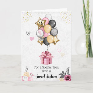Festiva Dulce Dieciséis Globos Tarjeta de Cumpleaños Feliz