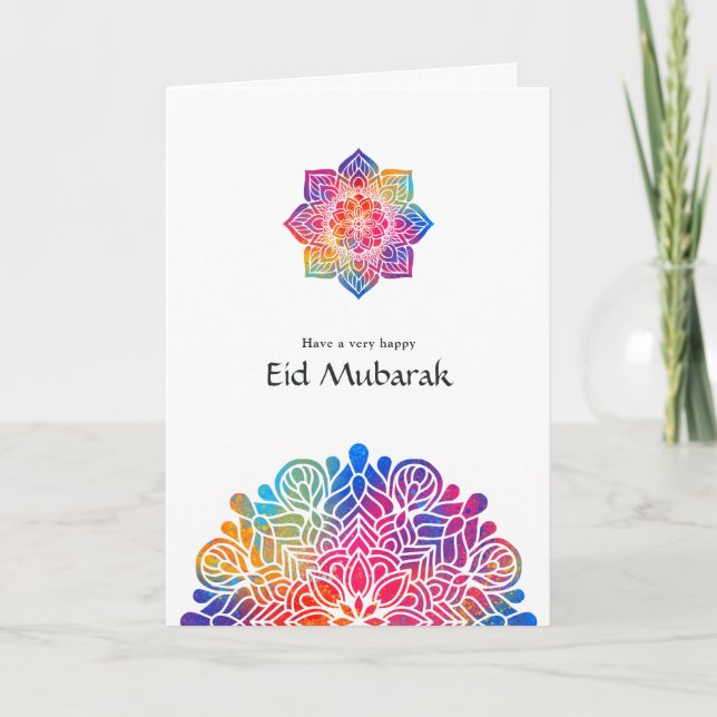 Festiva Eid Mubarak Arcoíris Mandala Tarjeta de Felicitaci (Anverso)