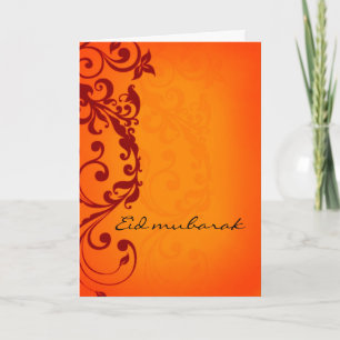 Festiva Eid mubarak - tarjeta de saludo de naranja rojo